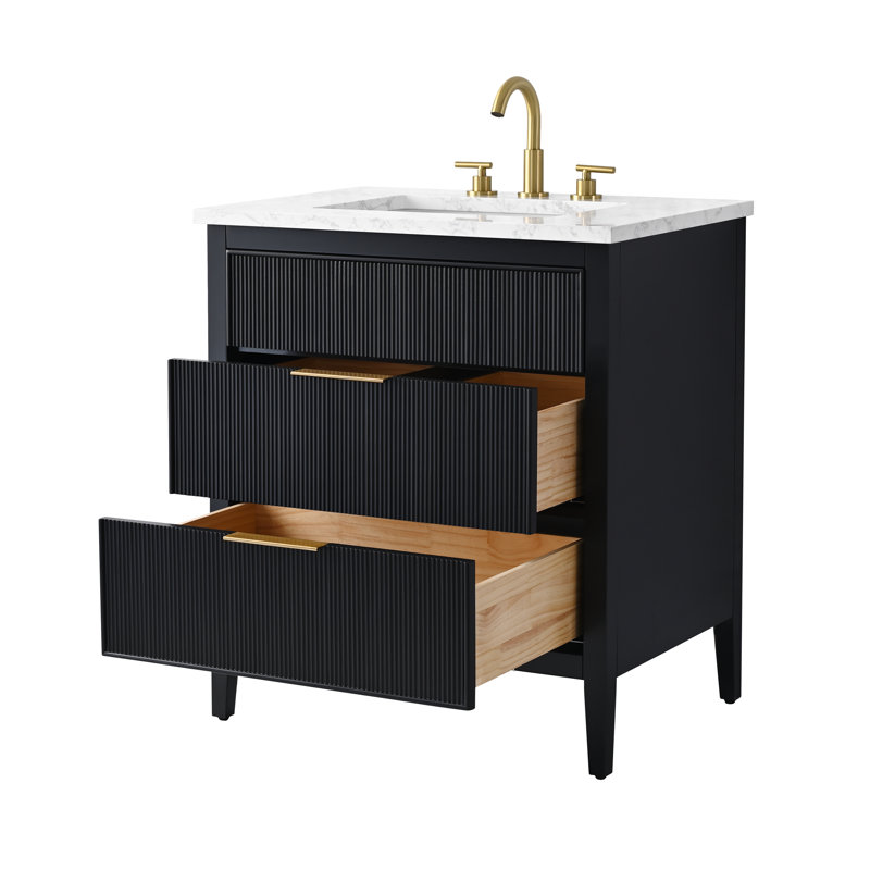 Bilroy 30'' Single Sink Bathroom Vanity with Engineered Stone Top, Black