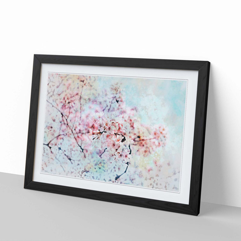 Japanese Cherry Tree in Pink in Abstract - Picture Frame Graphic Art Print on MDF, Black Framed, 62cm H x 87cm W x 2cm D