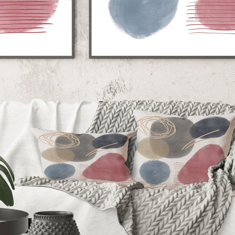 Éléments abstraits rouges, bleus et gris - Coussin décoratif imprimé moderne, 18 po x 18 po