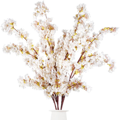 Branches de fleurs de cerisier artificielles Fleurs de cerisier artificielles Branches de pêche en soie Tiges hautes pour la décoration de table de mariage Vase de table 4 pièces Ivoire