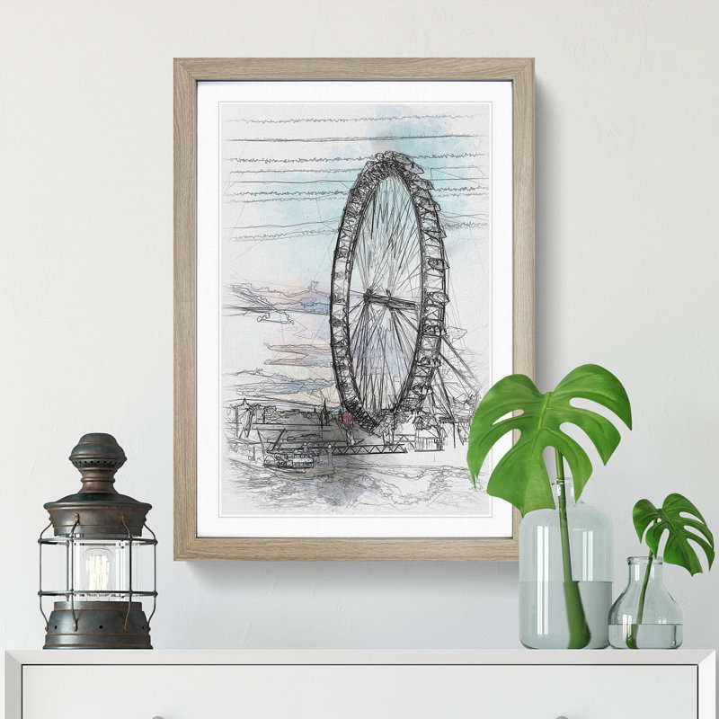 The London Eye - Framed Print, 87cm H x 62cm W x 2cm D, Oak Framed
