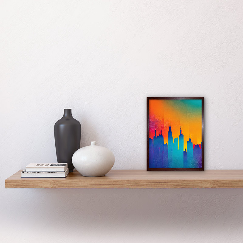 Modern Abstract New York Sunset Skyline - Print, Brown Framed Paper, 25.9cm H x 20.6cm W x 1.5cm D