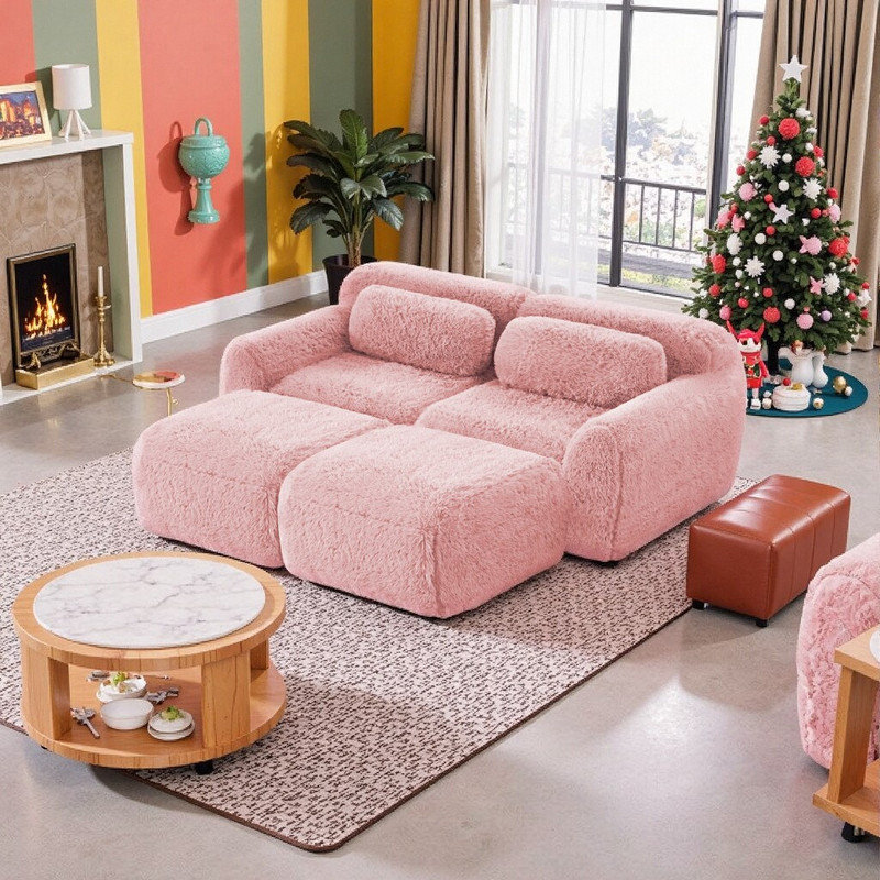 Canapé modulaire 80 po avec méridienne et repose-pieds, 28.7" H x 80.3" W x 72.4" D, 2, Pink