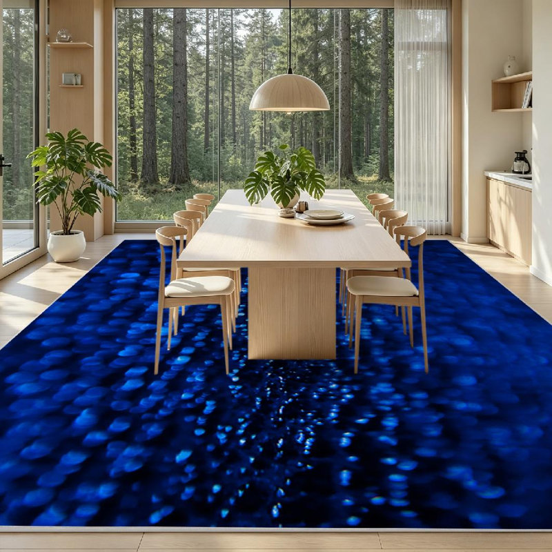 Blue Cobalt Water Drop Abstract Wet Backdrop Bright Machine Washable Indoor Area Rug, Rectangle 79" x 118"