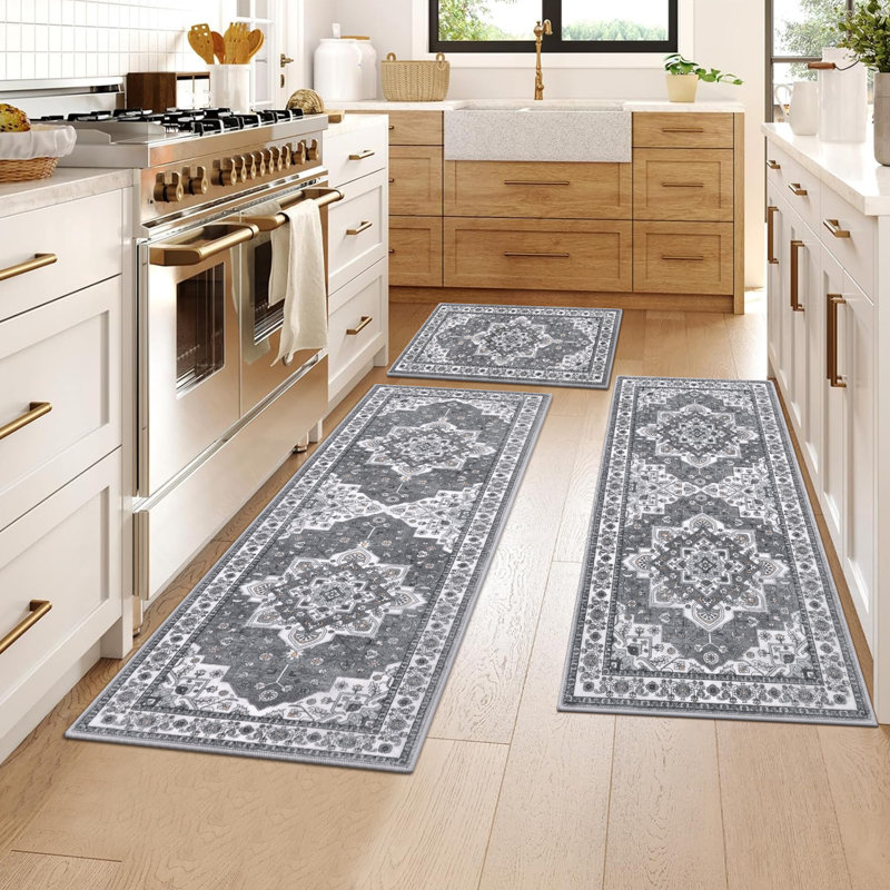 Machine Washable Non-Slip Kitchen Mat (Set of 3), Dark Gray