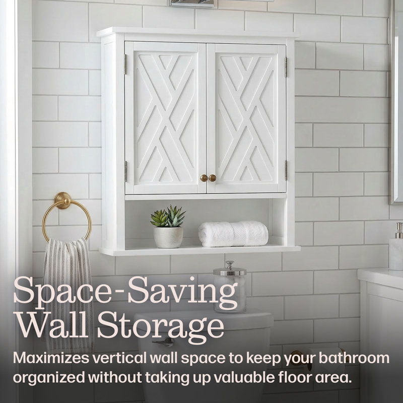 Lund Wall Mounted Space-Saving Bathroom Cabinet with Shaker-Style Doors, Adjustable Shelf & Open Storage