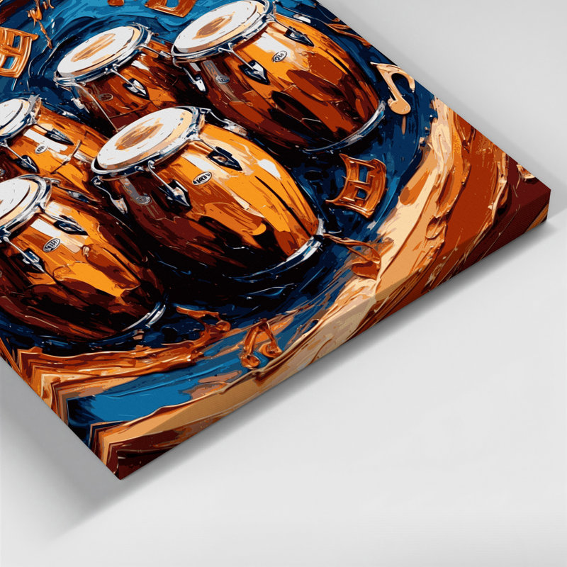 «Music Bongo Drums», art mural sur toile brune, H 11 po x l 14 po