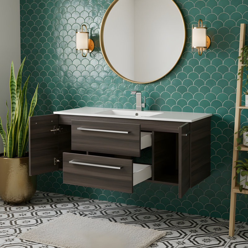 Silhouette 48" Wall-Mounted Single Bathroom Vanity Set with Cultured Marble Top, Zambukka