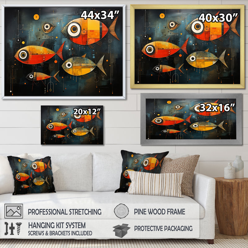 Attison Minimalisme - Collages de poissons III - impression, Toile tendue, H 12 po x l 20 po x P 1 po