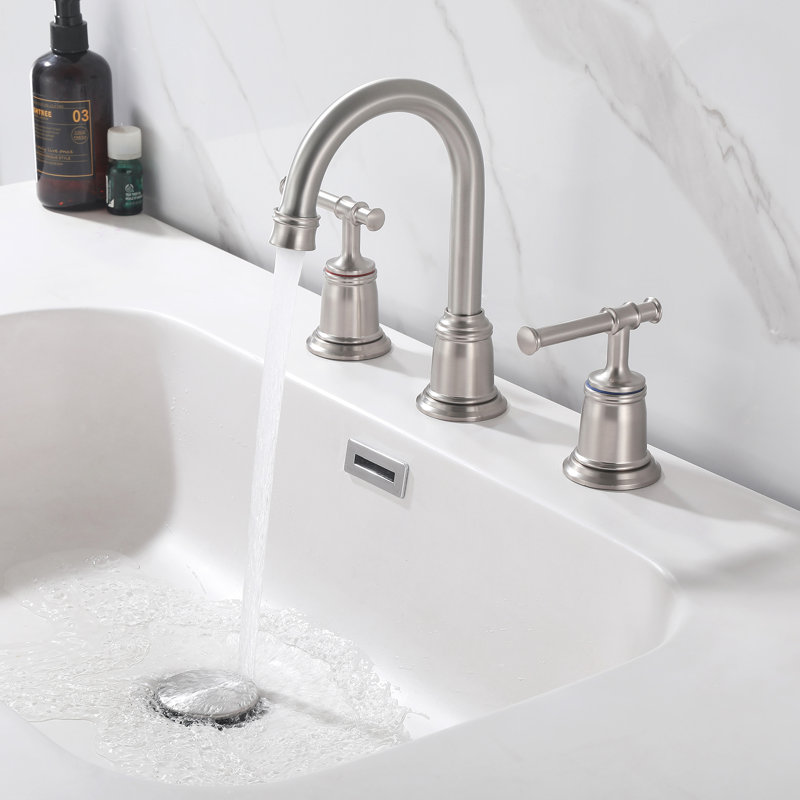 7.67" Traditional Widespread Bathroom Sink Faucet, 3 Hole 2-Handle Swivel Spout With Drain Assembly, Brushed Nickel