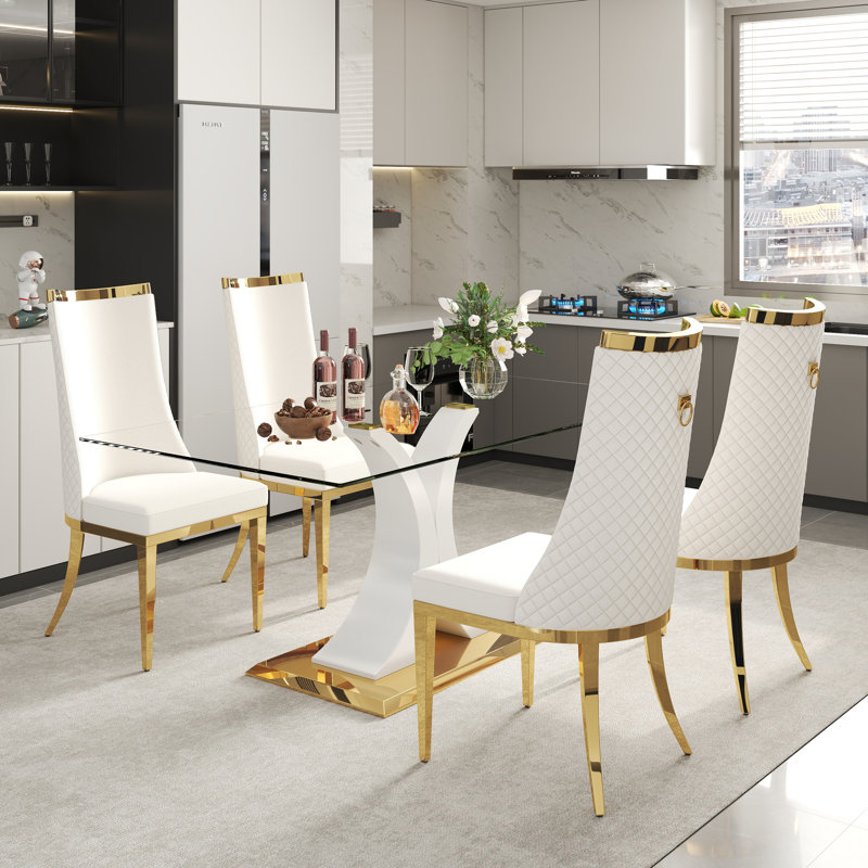 Ensemble de table de salle à manger Luxtury, 5 pièces: table, 4 chaises, Beige, Blanc