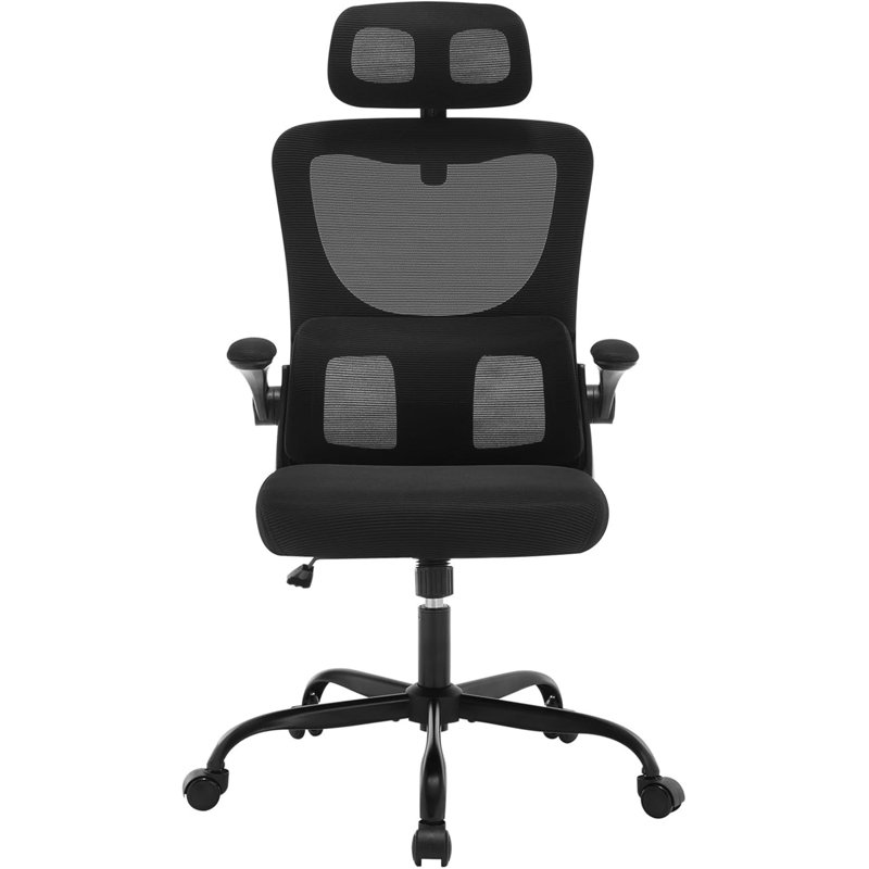 Geralde Office Chair with Headrest, Black, Black