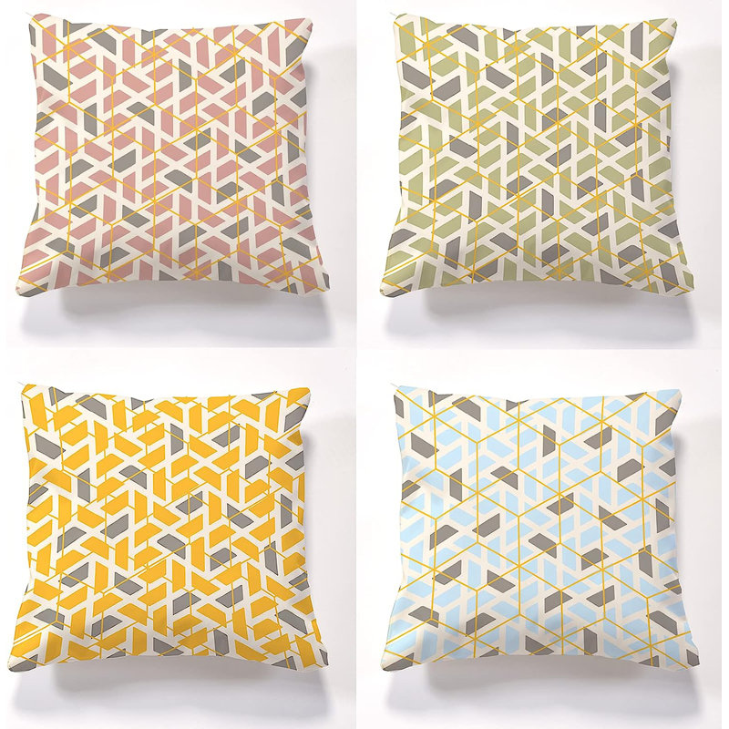 Aneshia Indoor / Outdoor Geometric Square Throw Cushion, Mixed Set