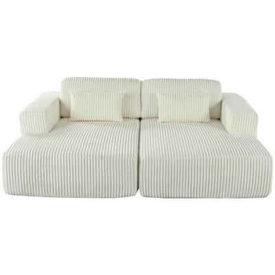 U_Style Corduroy Double Sofa Bed With 2 Pillows