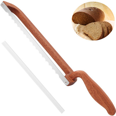 Bread Knife for Homemade Bread, Sourdough Bread Cutter, 15" Wooden Bread Bow Knife with Improved Grip, Easy to Cut Sourdough Bread, Baguettes and Fruits