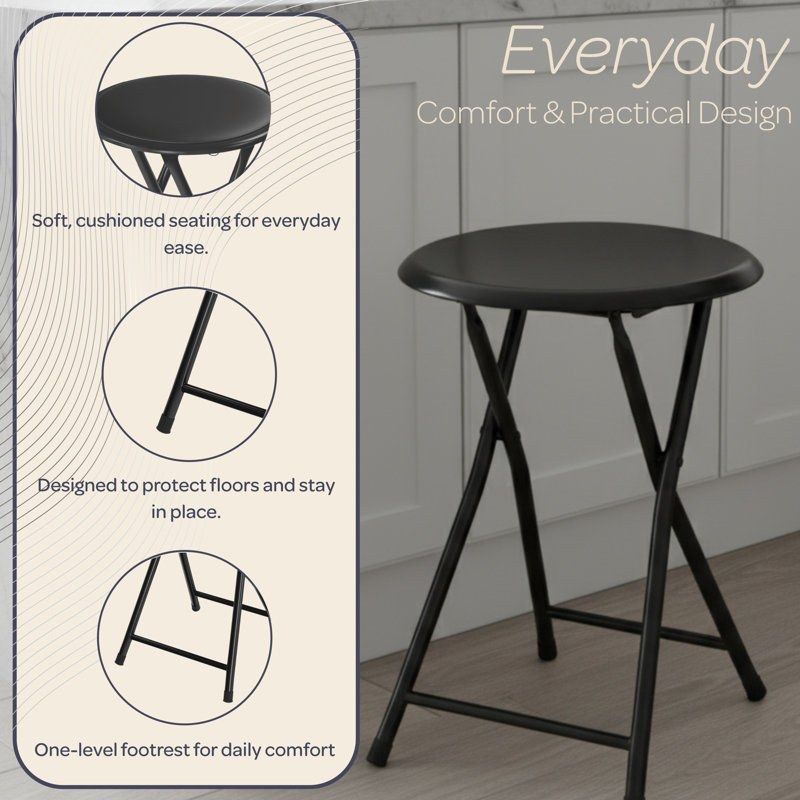 Tabourets de bar pliants Adenike - tabouret robuste de 18 pouces - capacité de 225 lb et sièges rembourrés, Noir, 4