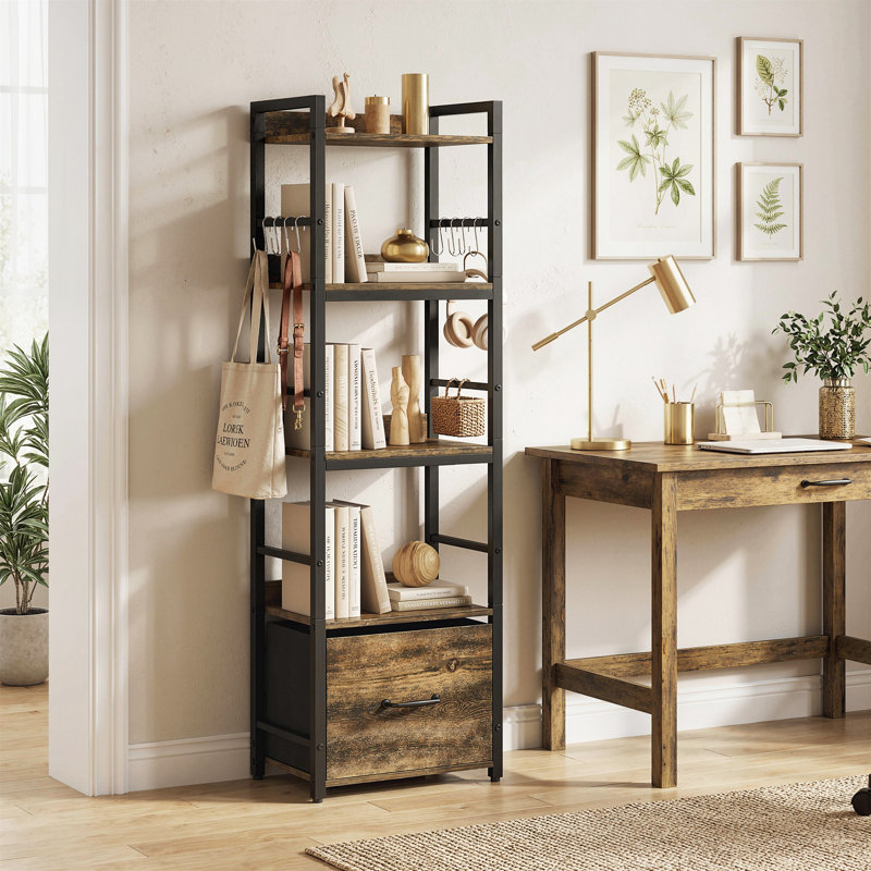 136.5cm H x 38.99cm W Metal Standard Bookcase, Brown