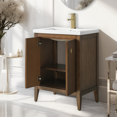 Ensemble de meuble-lavabo sur pied lavabo simple 24 po avec plateau en céramique blanche