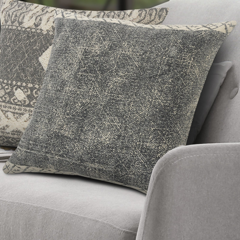 Coussin en coton Traditional, Motif géométrique gris / blanc, Polyester/ bourre en polyester