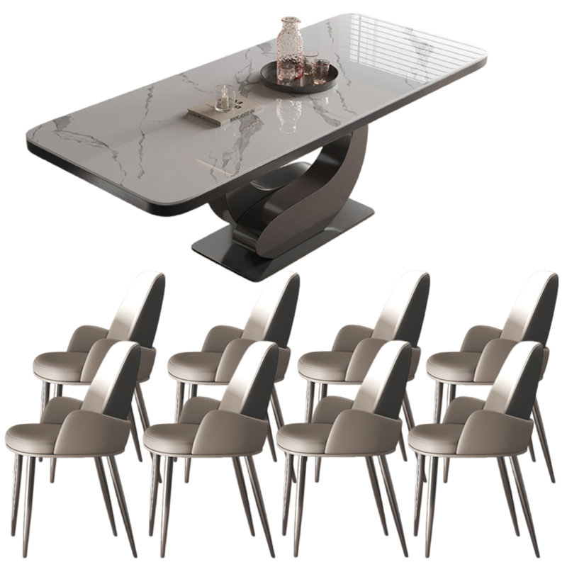 Italian style home rectangular dining table sets, White/Gray