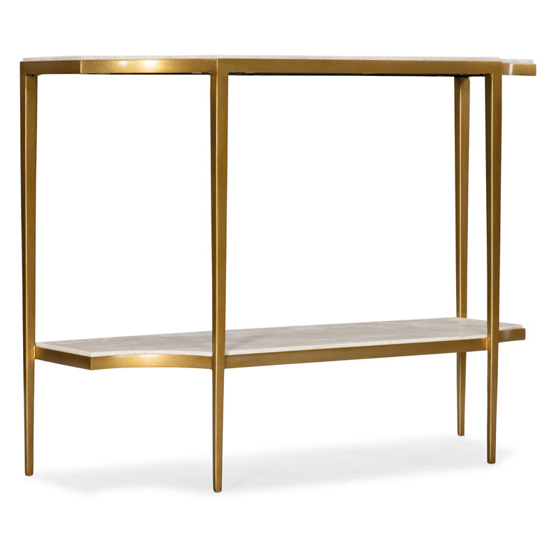 Gold and White Stone Top Console Table with Storage