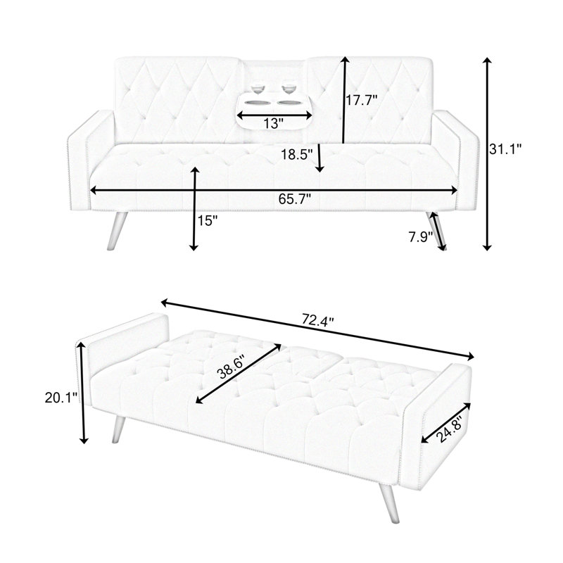 Jillane 72.4'' Square Arm Upholstered Sofa Bed, Yellow Velvet