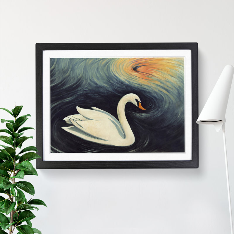 Showstopping Swan - Single Picture Frame Print, Black Framed, 34cm H x 46cm W x 2cm D