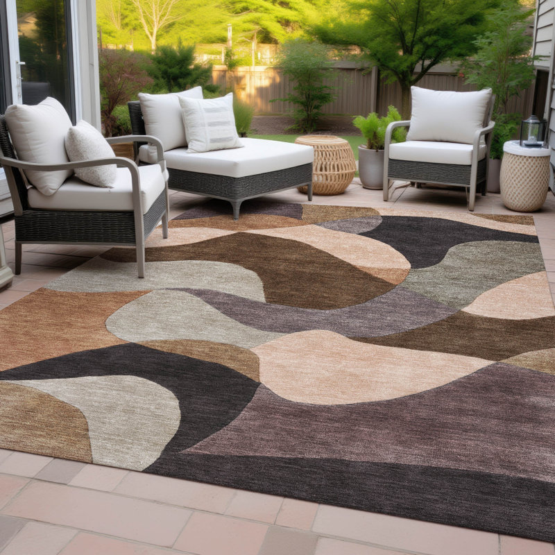 Tapis abstrait intérieur / extérieur lavable à la machine Jacinto ACN2141, Rectangle 10 pi x 14 pi