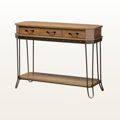 Serene 3-drawer Console Table in Vintage Rustic Industrial Oak Brown Finish and Black Finish