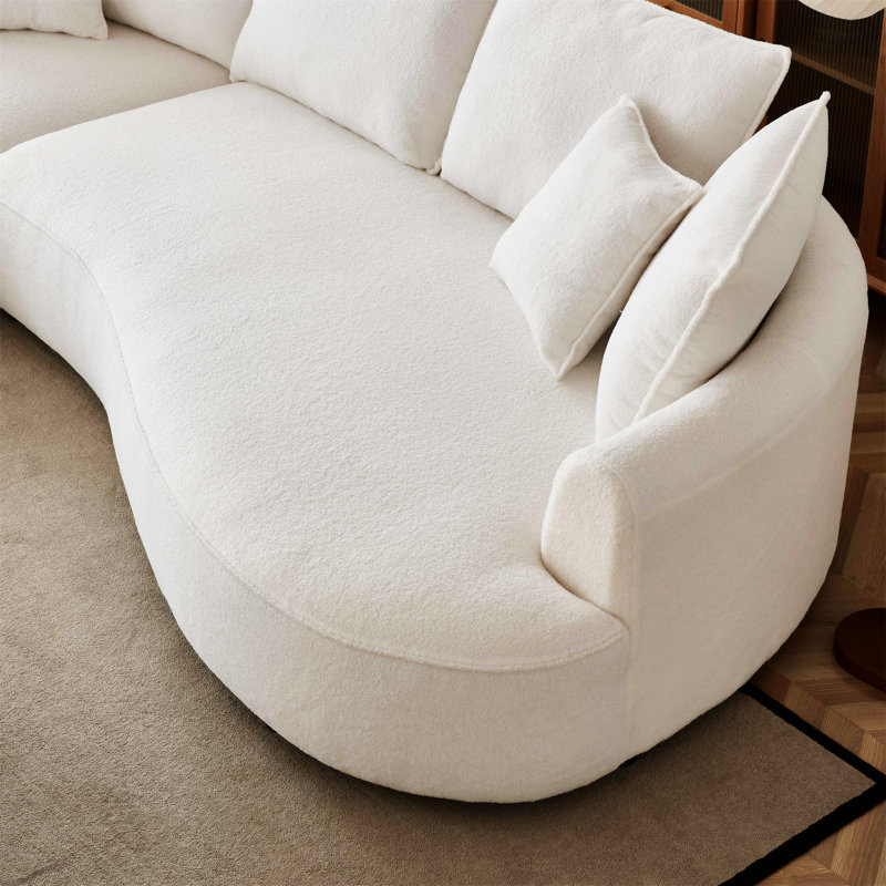 White Velvet Curved Modular Sectional Sofa with Wooden Frame