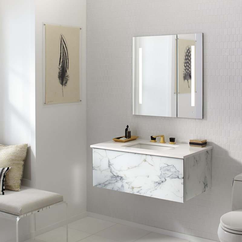 AiO Recessed Frameless Medicine Cabinet with 3 Adjustable Shelves and LED Lighting, 29.25" H x 29.25" W x 4" D, Warm White