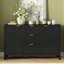 Cabinet d'entrée avec design Wave - 3 tablettes réglables, 3 tiroirs et portes à fermeture douce, console de rangement avec poignées en métal, convient pour le bureau, le couloir et le salon-1270594729