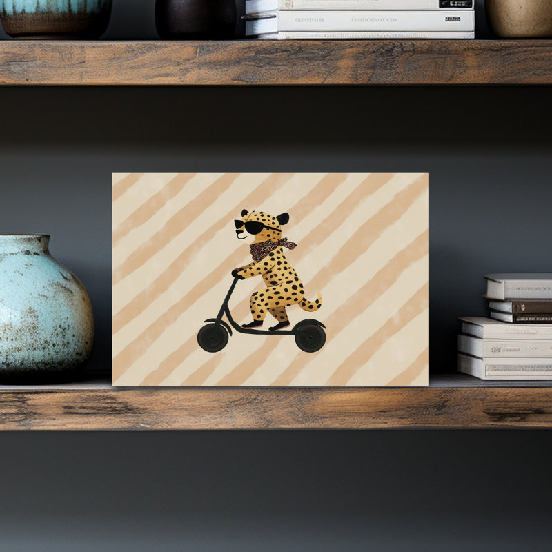 Cool Cheetah Scooter Modern Playful Whimsical Animal Wall Art Print by Mathieu - Wrapped Canvas Print, 30.48cm H x 45.72cm W