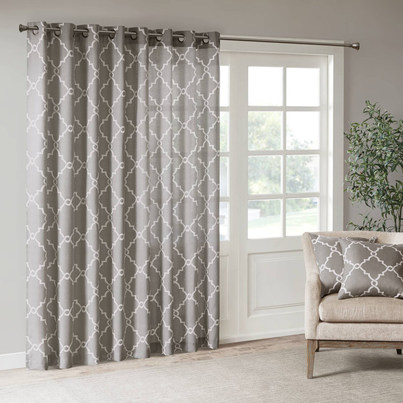 Panneau de rideau simple avec œillets Frwork, L 50 po x L 95 po, Gris / blanc