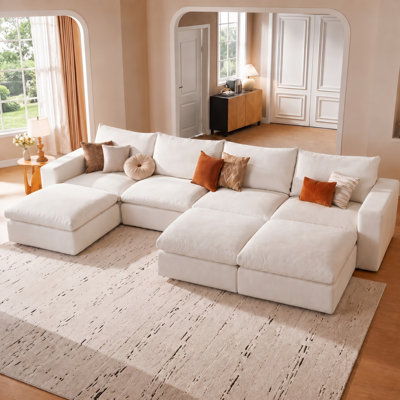 146.5" Sectional Cloud Couch, Modular Comfy Sofa, Deep 4 Seats with 3 Storage Ottomans