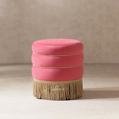 Edward 17.5 inch Round Upholstered Ottoman With Bullion Fringe