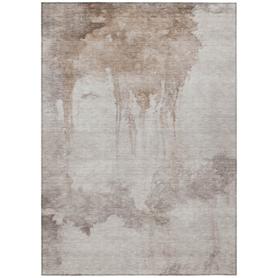 Machine Washable Indoor/Outdoor Xhevrie Taupe Rug