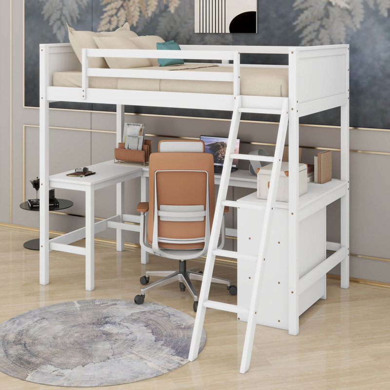Twin Size Loft Bed With Shelves And Desk