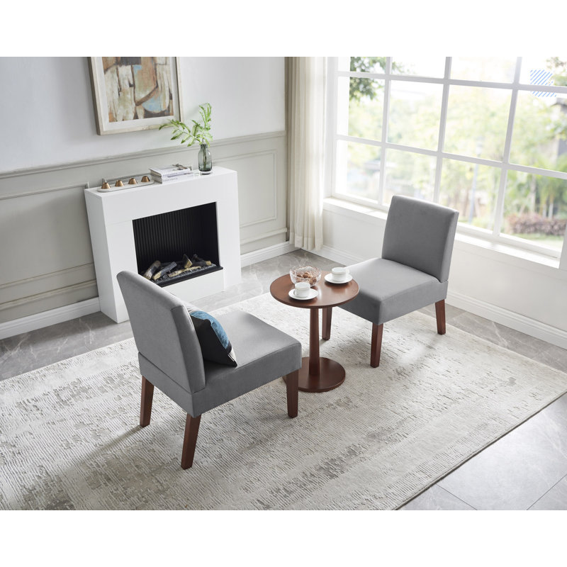 Fabric Accent Chair Set Of 2 With Round Wood Table