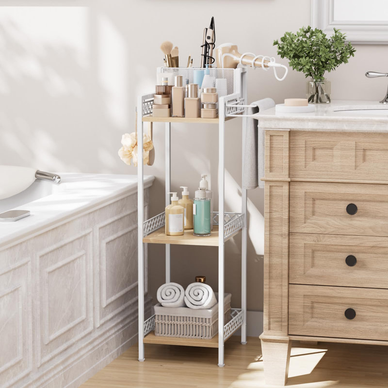 3-tier Bathroom Shelf Organizer With Hook, White