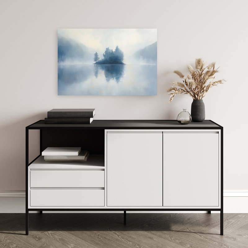 «Blue Misty Island», art mural contemporain abstrait, H 16 po x l 24 po
