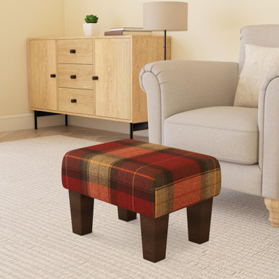 Tartan Material Large Footstools Tartan - Claret Red - Wood Contemporary Leg