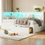 Lit plateforme tapissier simple avec ports USB et ceinture à DEL, avec 2 tiroirs-1346773297