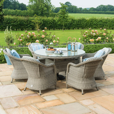 Lotta Heritage 6 Seat Round Rattan Dining Set - with Ice Bucket & Lazy Susan