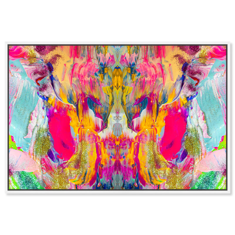 Symétrie - peinture sur toile à cadre flottant, H 36 po x l 54 po, Cadre flottant blanc
