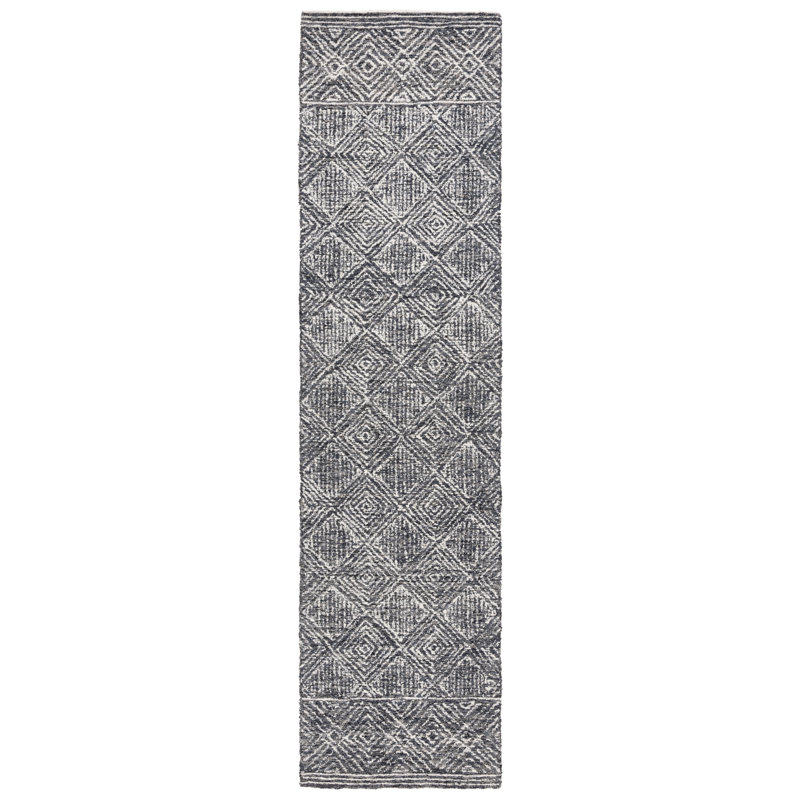 Ebony Hand Tufted Wool Pile Geometric Rug, Runner 2'3" x 9'