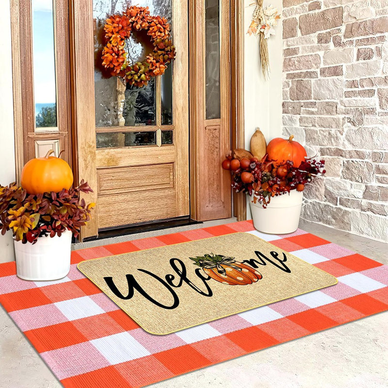 Tapis à carreaux orange et blanc Buffalo