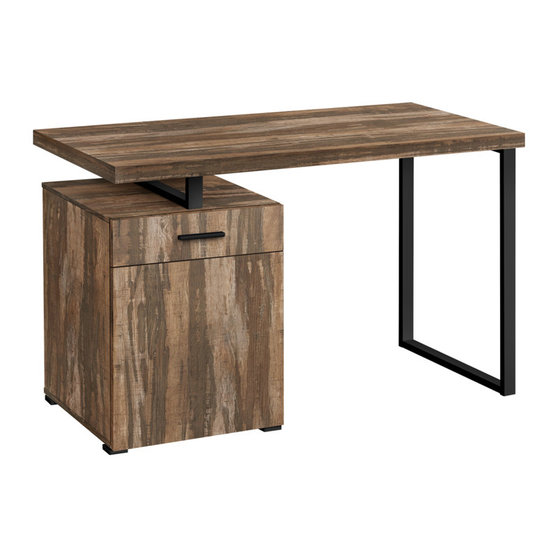 Lovise 1-Drawer Brown Finish Computer Desk with Black Metal Leg, 29.79" H X 46.98" W X 23.63" D, Brown
