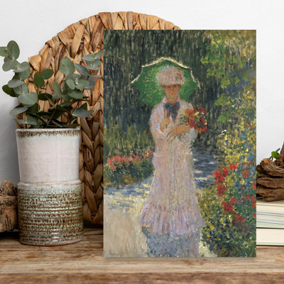 Camille A L'Ombrelle Verte 1876 Classic Abstract Contemporary Spring Summer Wall Art Print by Claude Monet - Wrapped Canvas Print