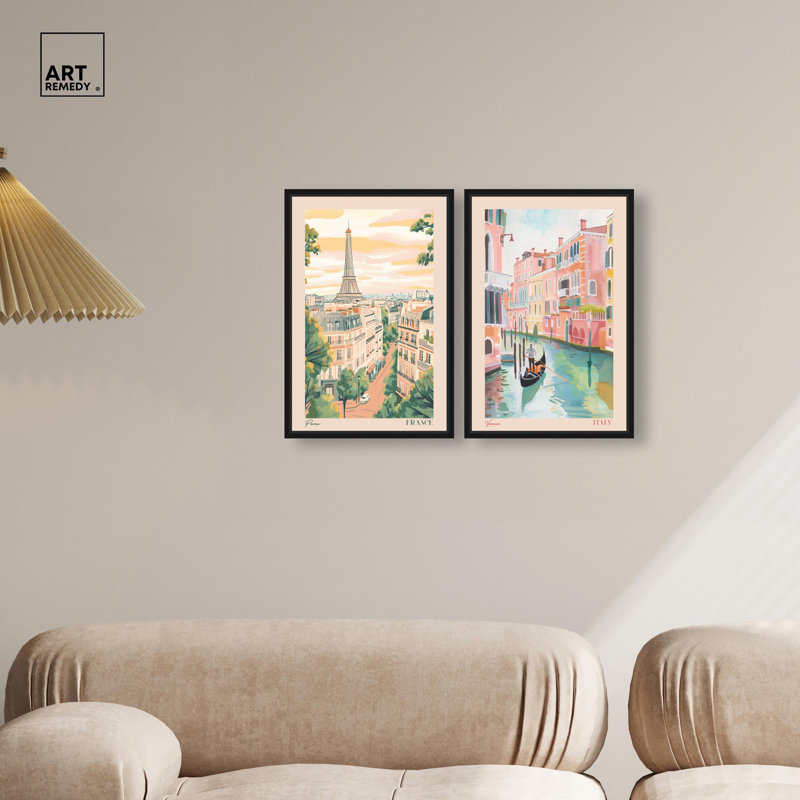«Blush Parisian Glam Art», ensemble de 2 impressions sur toile par , H 16 po x l 11 po, Floater Framed Print without Mat
